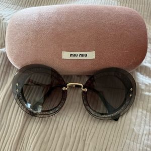 Miu Miu Crystal Glitter Round Sunglasses